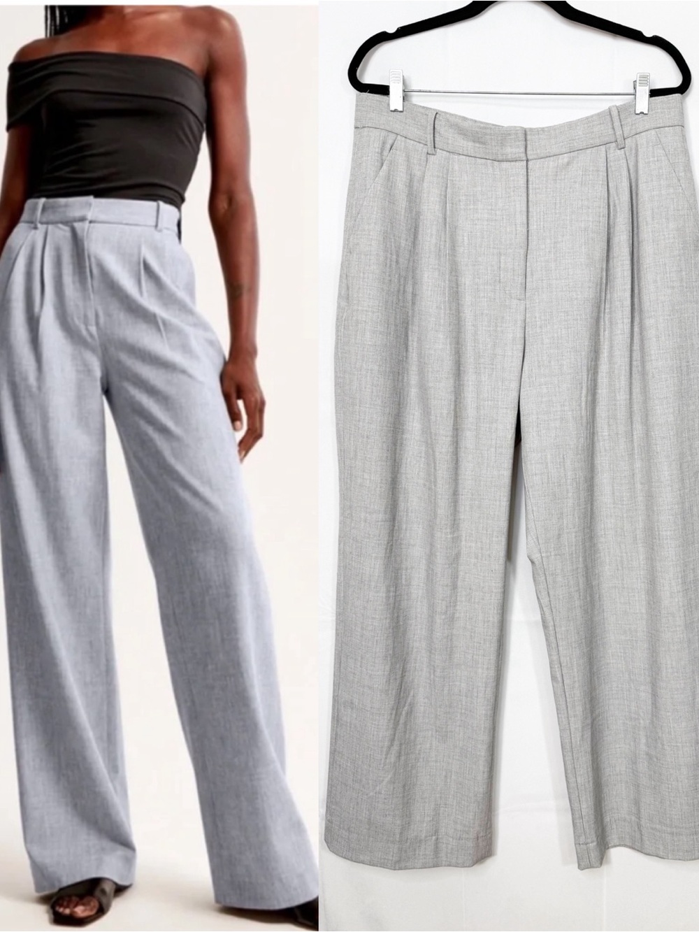 Abercrombie & Fitch Curve Love A&F Sloane Tailored Wide Leg Pant Grey Heather